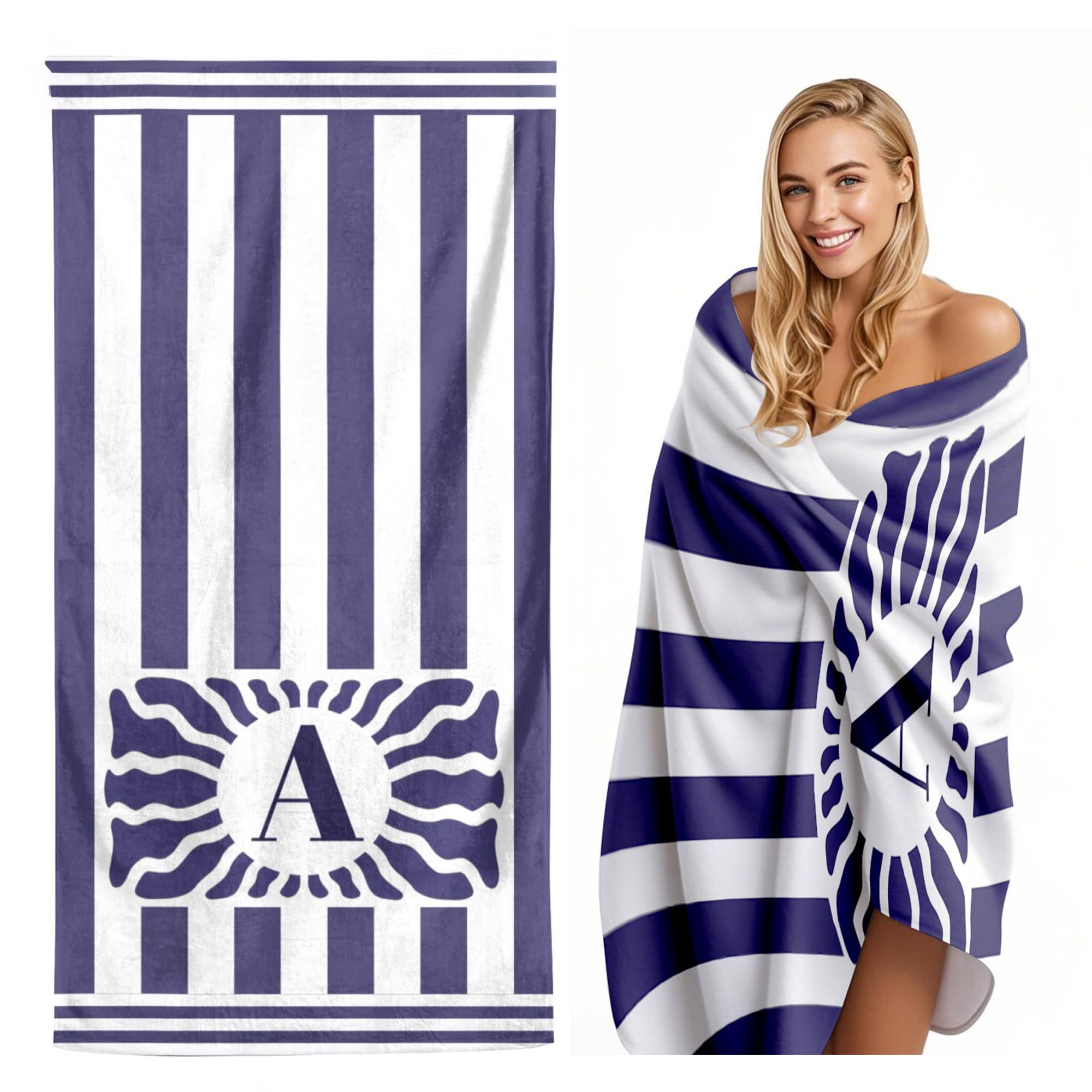 Ships Next Day, Made in USA - Personalized Monogrammed Microfiber Custom Beach Towel Beach Towels Custom Gift for Women Kids, Pool Swim Blanket,