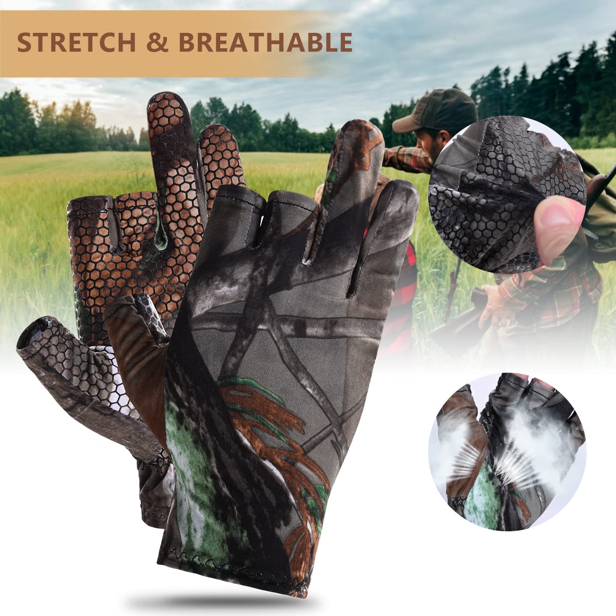 Camouflage-Jagdhandschuhe Wasserdicht & Winddicht – Mit Anti-Rutsch Und Fingerlosem Design Für Bogenschießen & Outdoor