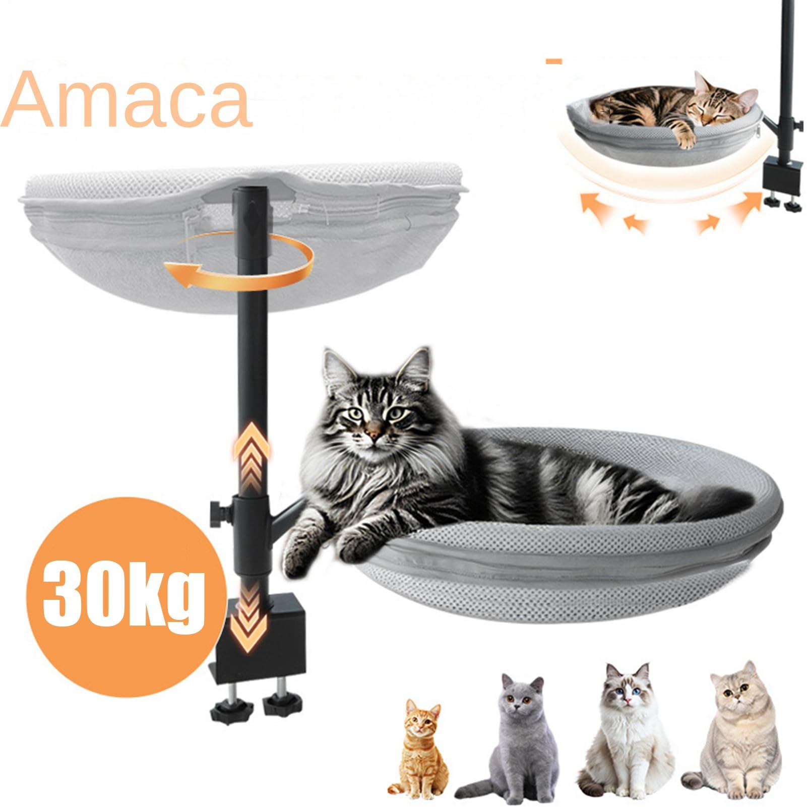 Cuccia Per Gatti Da Scrivania Trespolo Per Animali Domestici Rimovibile | Girevole A 360 Gradi Con Morsetto E Portata 30 Kg Ad Uso Appartamento Comodino Camper Balcone