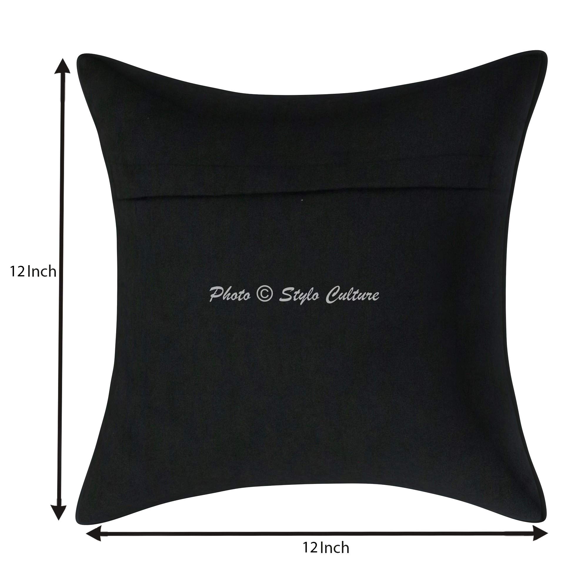 Federa Per Cuscino 30x30 Cm Bohémien Con Elefante Jacquard - Nero E Oro - 1 Pezzo - Arredamento Etnico