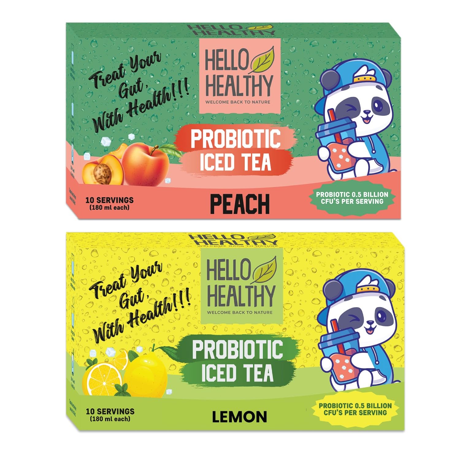 Hello Healthy Peach & Lemon Iced Tea Pack of 2 Set (20 Sachets) Box | Summer Drink | Ice Tea Powder | Ready to Drink | Instant Drink | Refreshing Drink | No Artificial Ingredients