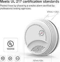 Vista 2 de 2 Pack Smoke Detector, Photoelectric Sensor Battery-powered Fire Smoke Alarm, LED warning light 85 dB alarm sound, low battery warning, mute and