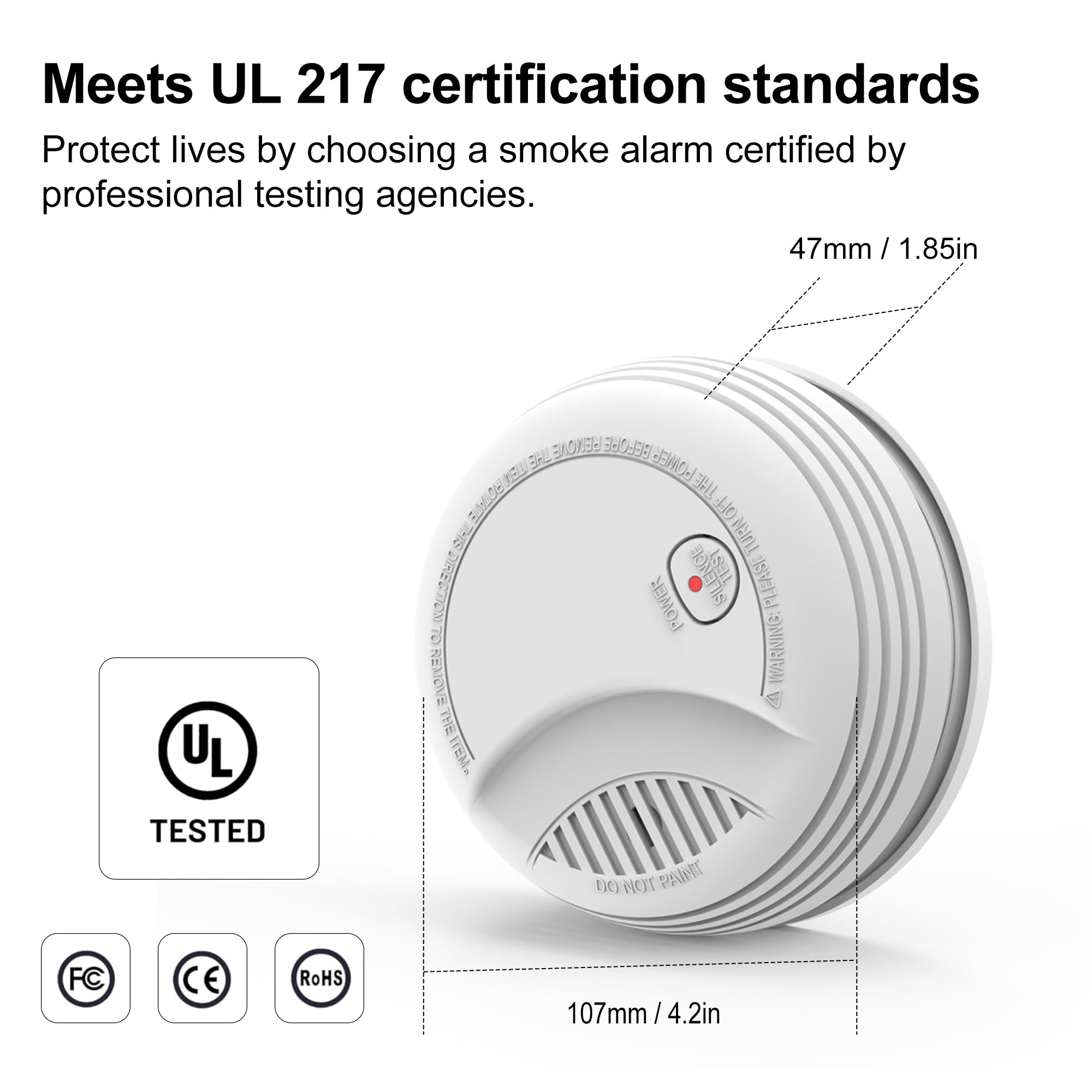 4 Pack Smoke Detector, Photoelectric Sensor Battery-powered Fire Smoke Alarm, LED warning light 85 dB alarm sound, low battery warning, mute and test buttons, suitable for living rooms, bedrooms, etc.