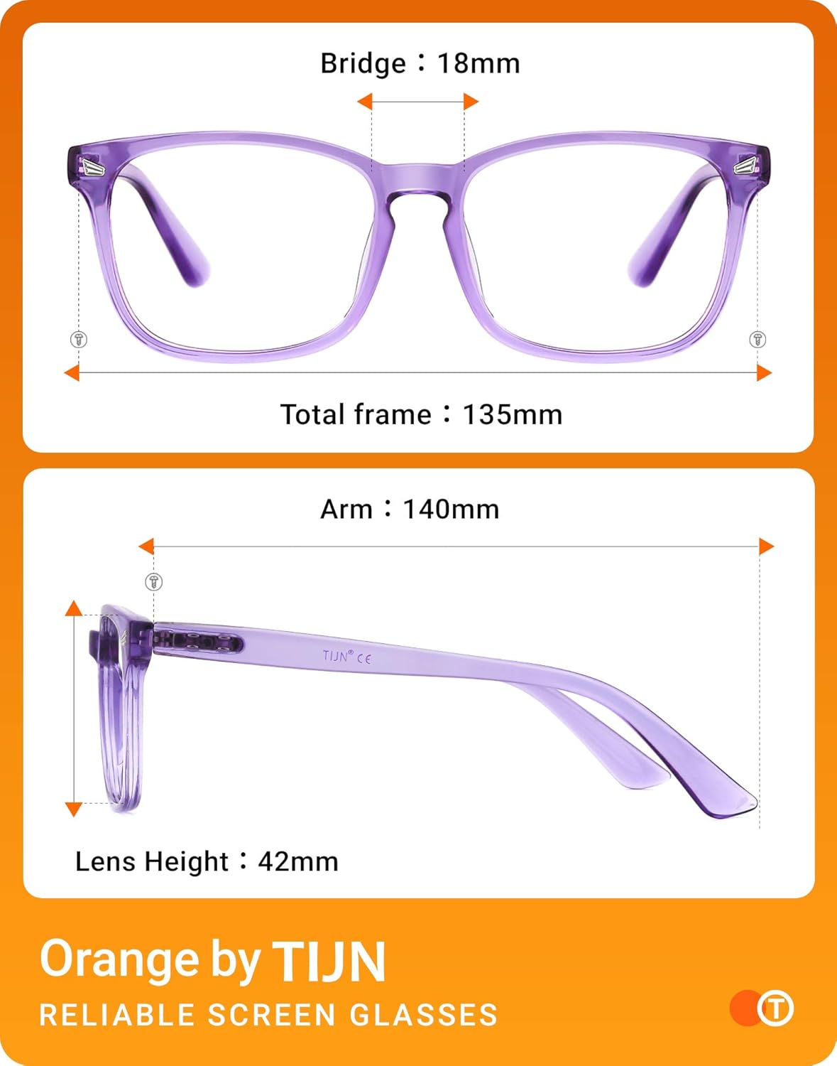 TIJN Blue Light Blocking Glasses for Women Men Clear Frame Square Nerd Eyeglasses Anti Blue Ray Computer Screen Glasses (Purple) - Image 6