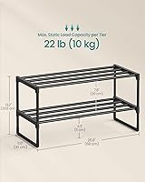 Vista 3 de SONGMICS Shoe Rack, 2-Tier Shoe Organizer, Metal Storage Shelf, Upright or Upside Down, for 6-9 Pairs, Stackable, for Entryway, 11.8 x 26.8 x 13.2