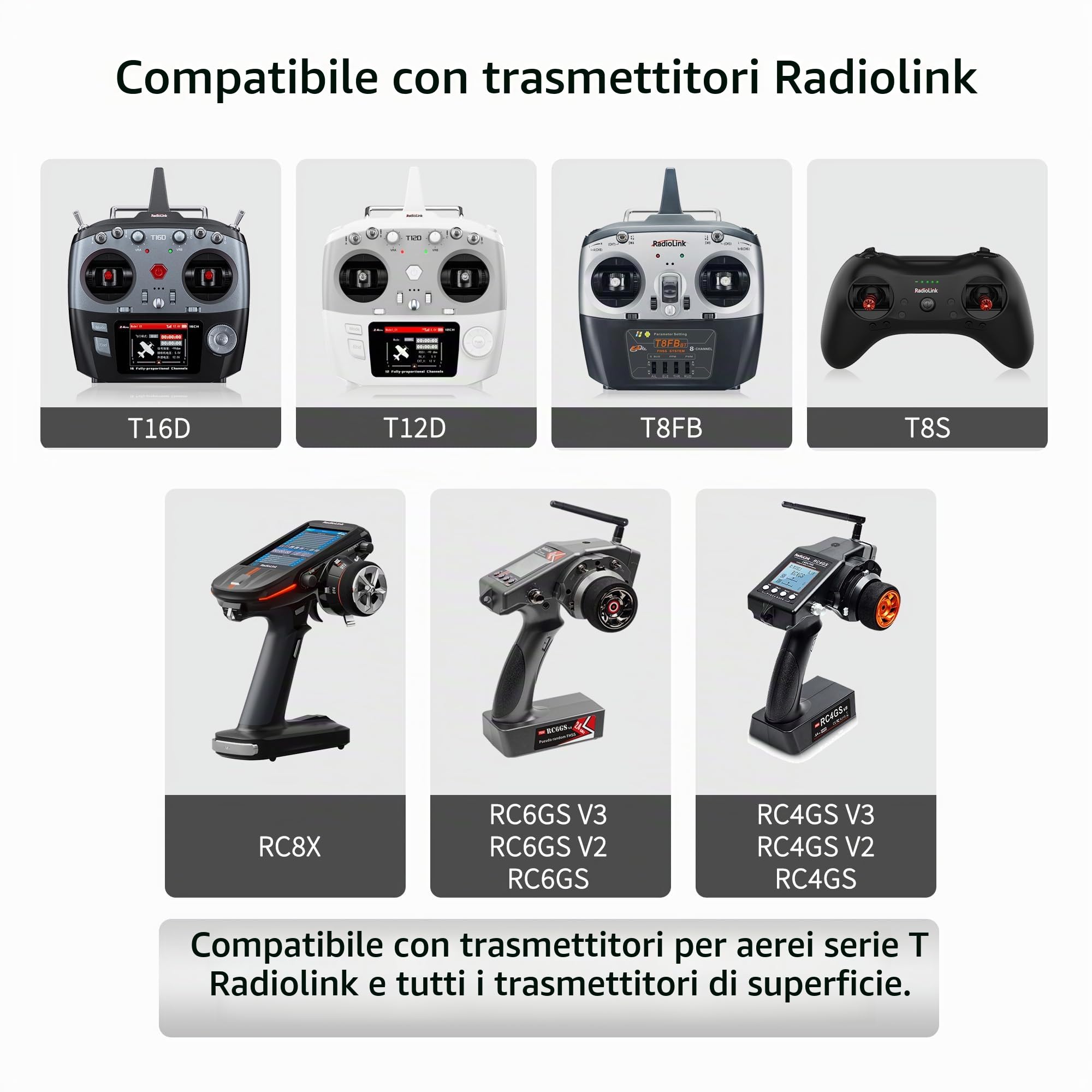 Radiolink Ricevitore RC R12F a 12 canali 2,4 GHz compatibile con trasmettitori T16D/T12D/T8FB/T8S/RC4GS V3/RC6GS V3, ideale per aerei RC, jet, auto, barche e robot