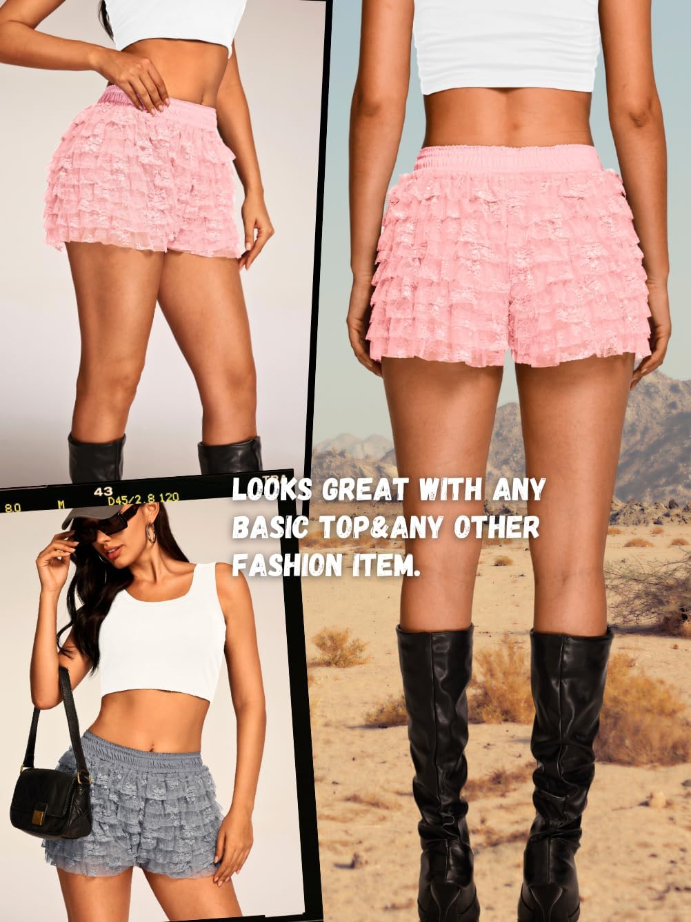 High Waisted Ruffle Shorts for Women Girls, Cute Lace Layered Bloomers, Going Out Mini Micro Bloomer - Image 5