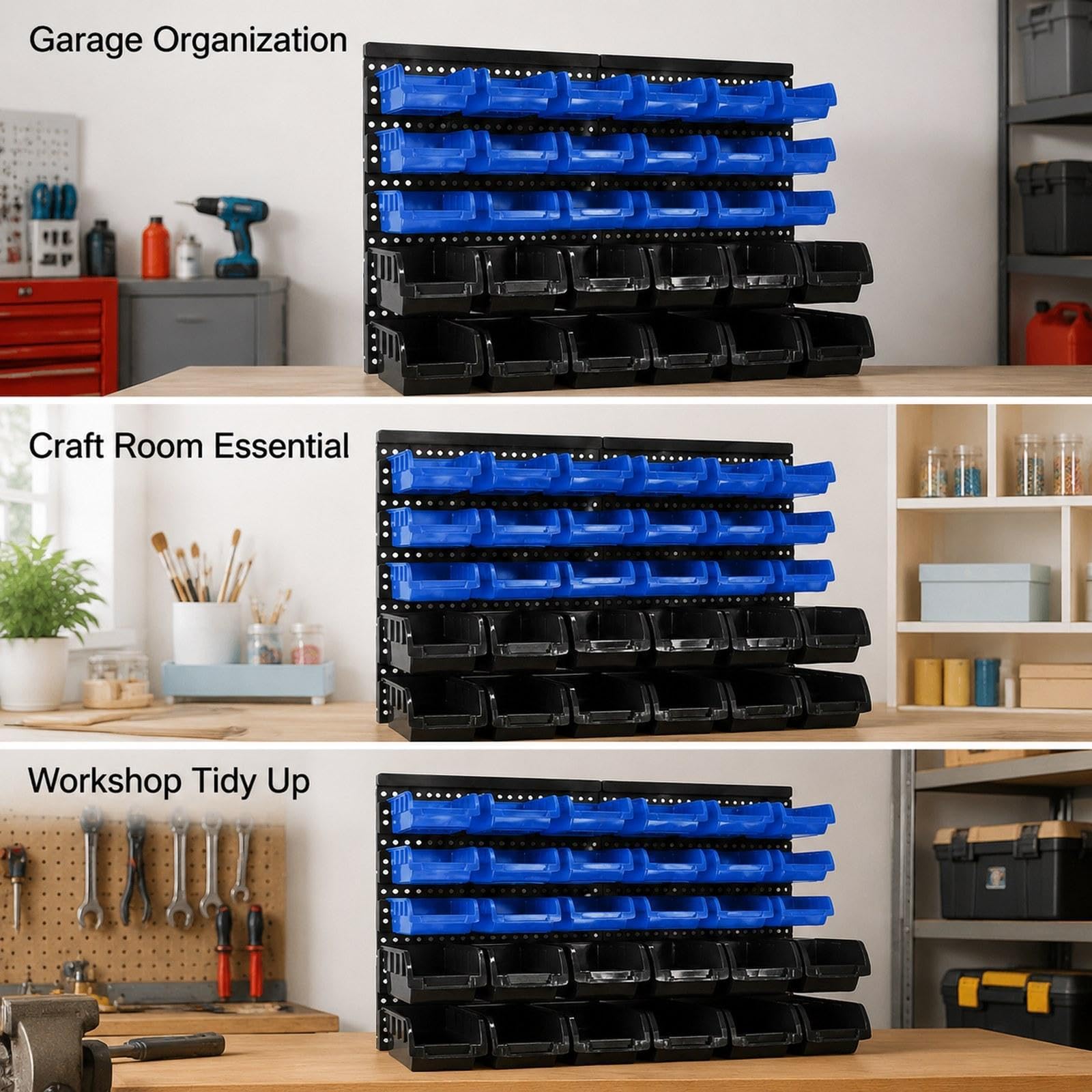 30 Contenitori per Riporre Oggetti con Pannello Forato, Facile Accesso, Grande Capacità, Contenitore Fai Da Te, Scaffale per Componenti, Dadi, Blu Nero