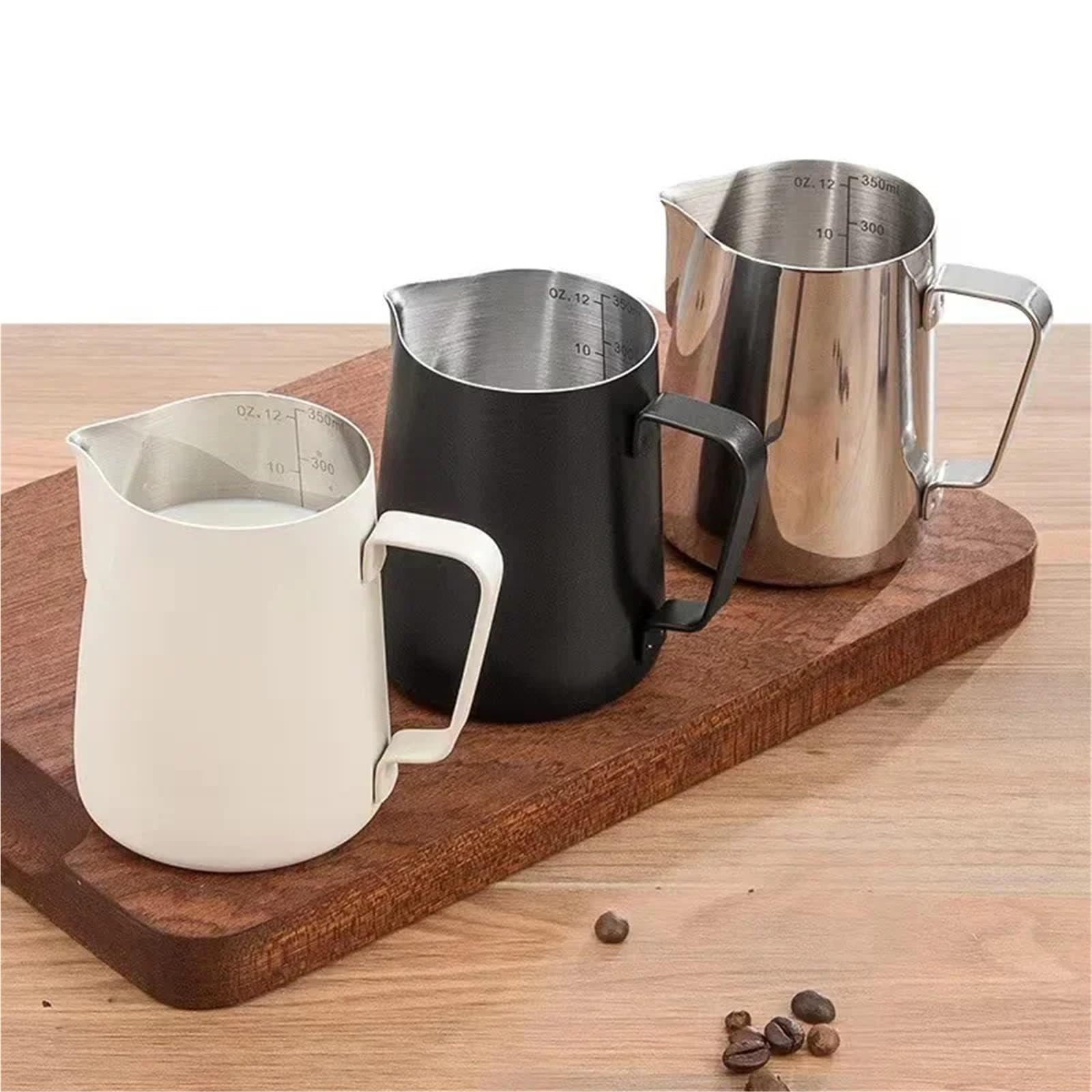 Dzbanek na mleko ze stali nierdzewnej 350ML 600ML dzbanek do spieniania mleka kawy 304 precyzyjna skala Barista profesjonalne naczynie kawiarniane(600ml Beige)