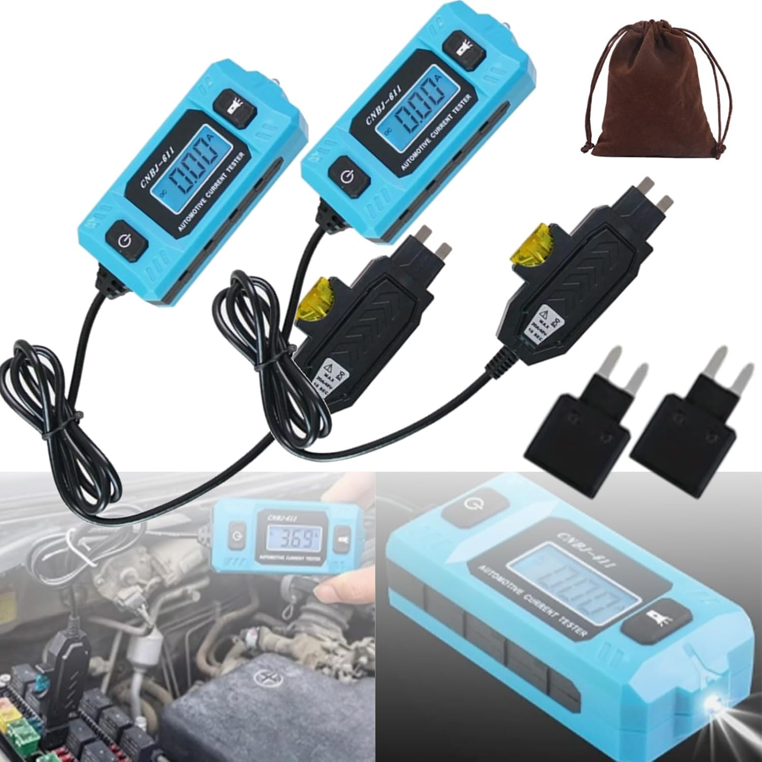 Automotive Circuit Fault Probe Tester, High-Precision Car Current Tester, 12v Car Relay Tester, Professional 0.01~19.99a Circuit Breaker Finder & Fuse Tester with LED Display & Light (2pcs)