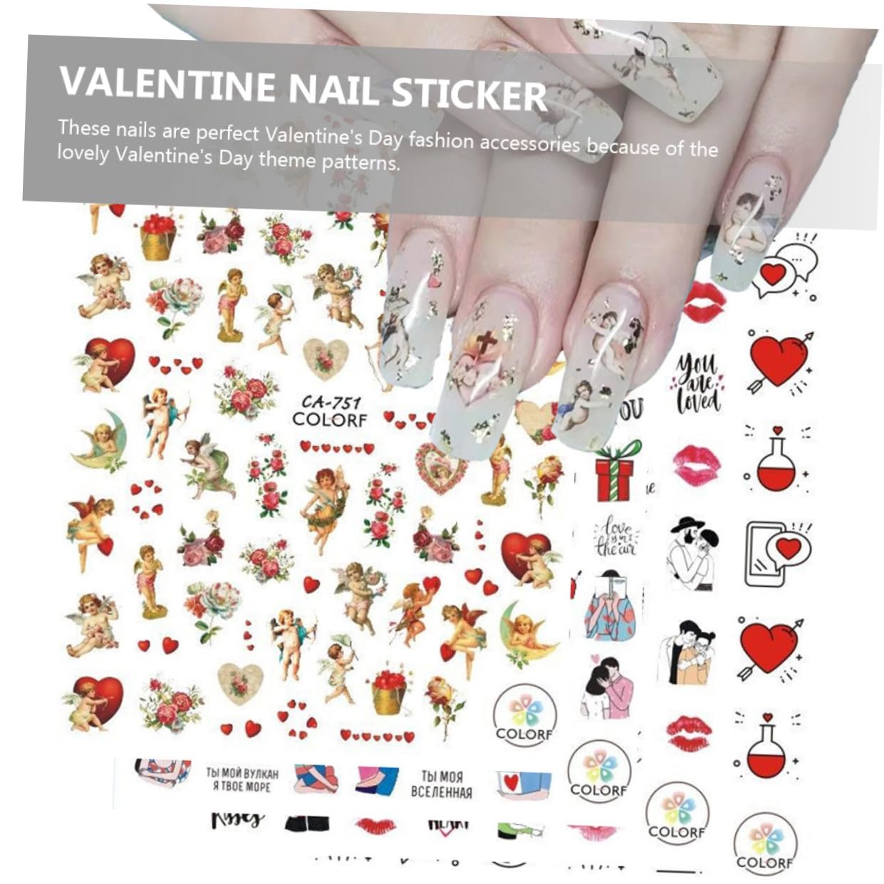 Healeved 45fogli Adesivi Per Unghie Tema Di Decalcomanie Con Cuori Per Decorazioni Unghie e Altri Usos Creativi Facili Da Applicare e Perfetti Per Festeggiare
