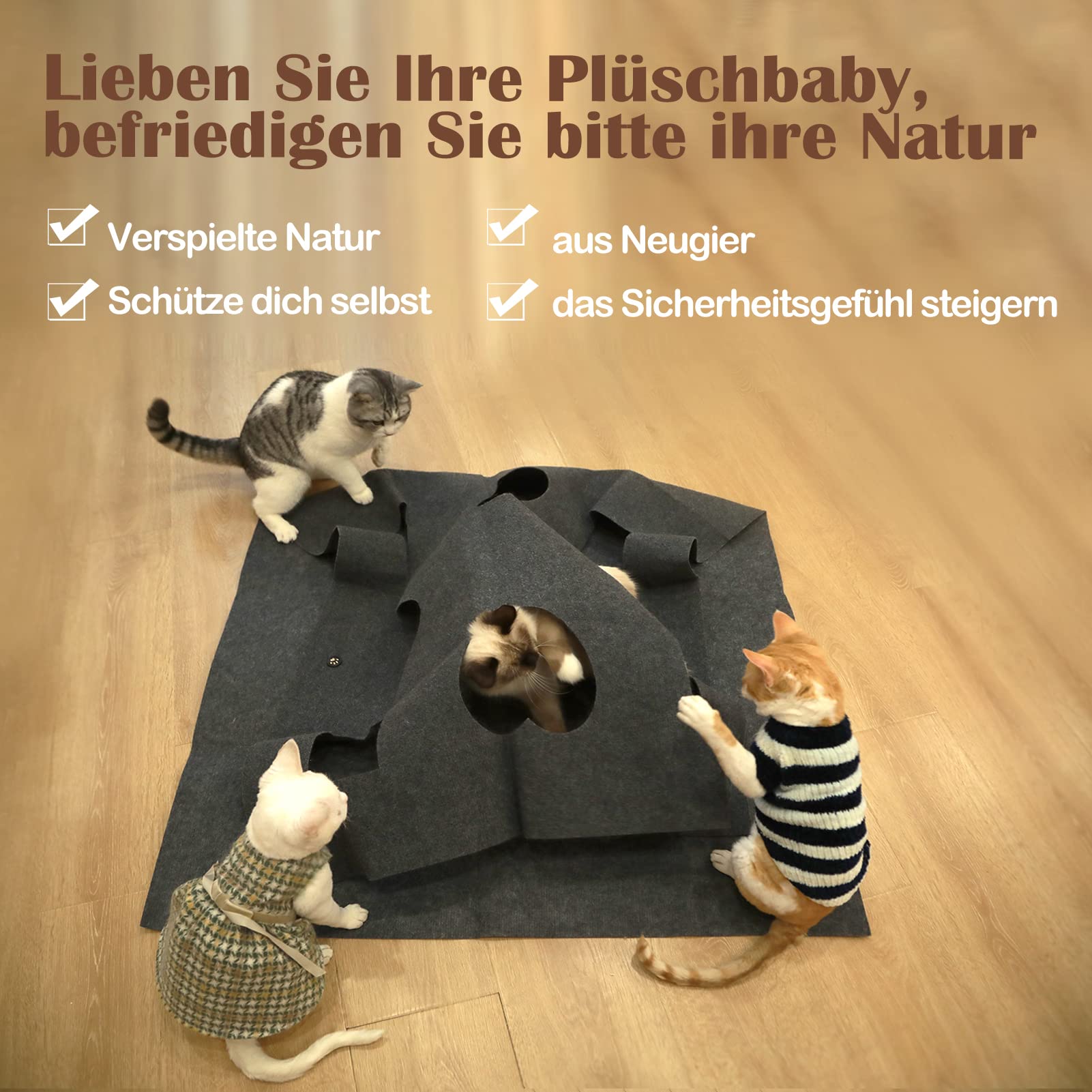 Katzenteppich, Interaktives Beschäftigung Katzen Spielmatte, Katzenbeschäftigung Spielteppich für intelligenzspielzeug mit Deiner Katze 100x100CM 1PCS (Grau)