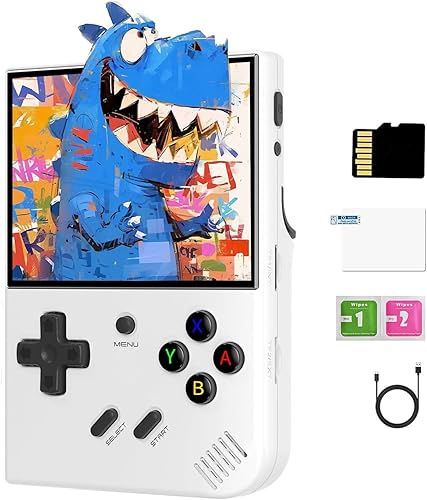 RG35XX Plus Consola de juegos portátil, tarjeta TF 64G, sistema Linux Quad Core consola de videojuegos retro, pantalla IPS de 3.5 pulgadas, consola