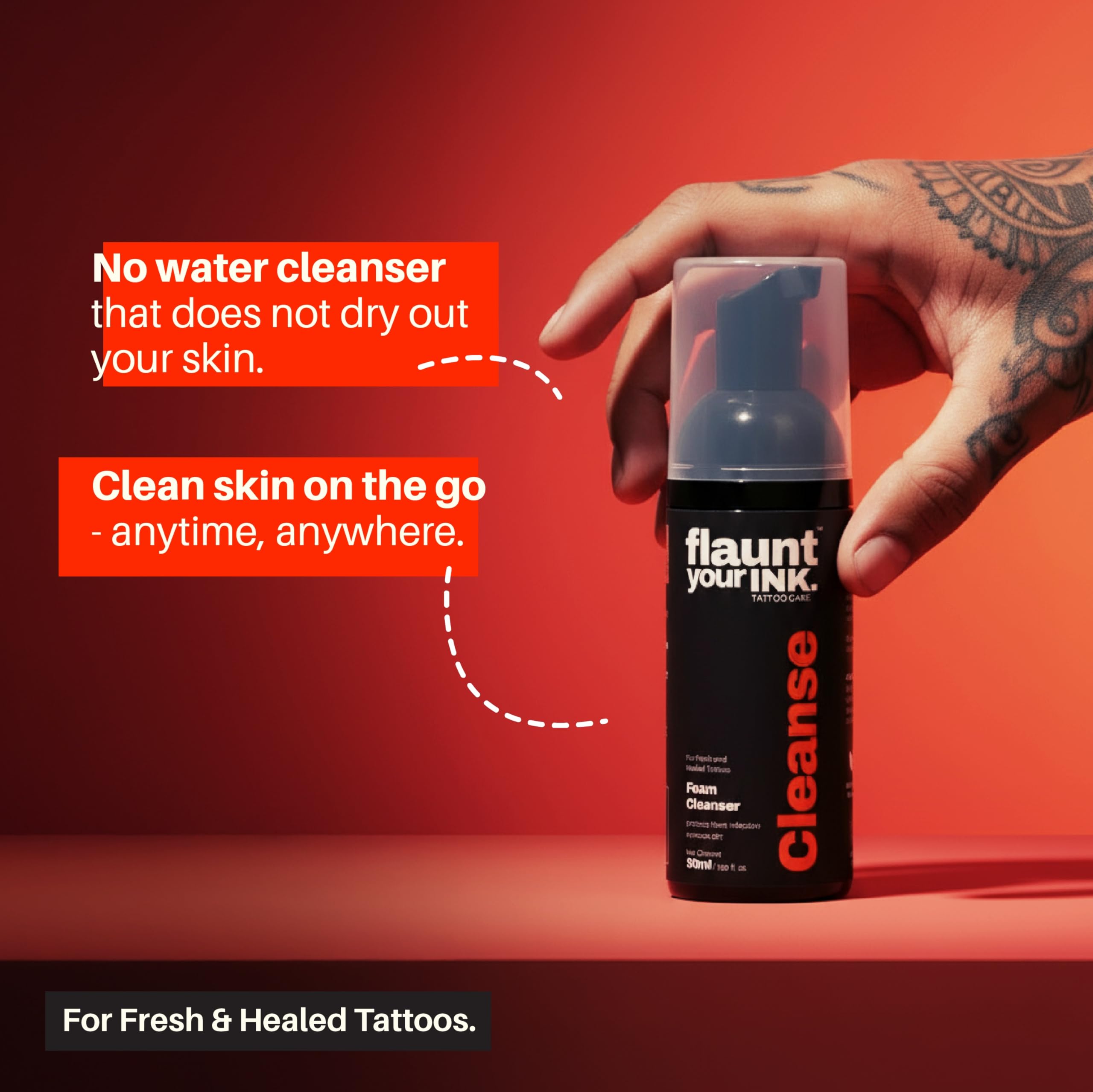 Flaunt Your Ink Tattoo Foam Cleanser | Gentle Cleansing with Dirt Removal & Infection Protection | Enriched with Niacinamide & Betaine | Ideal for Fresh Tattoos 50ml (Pack of 1) 1