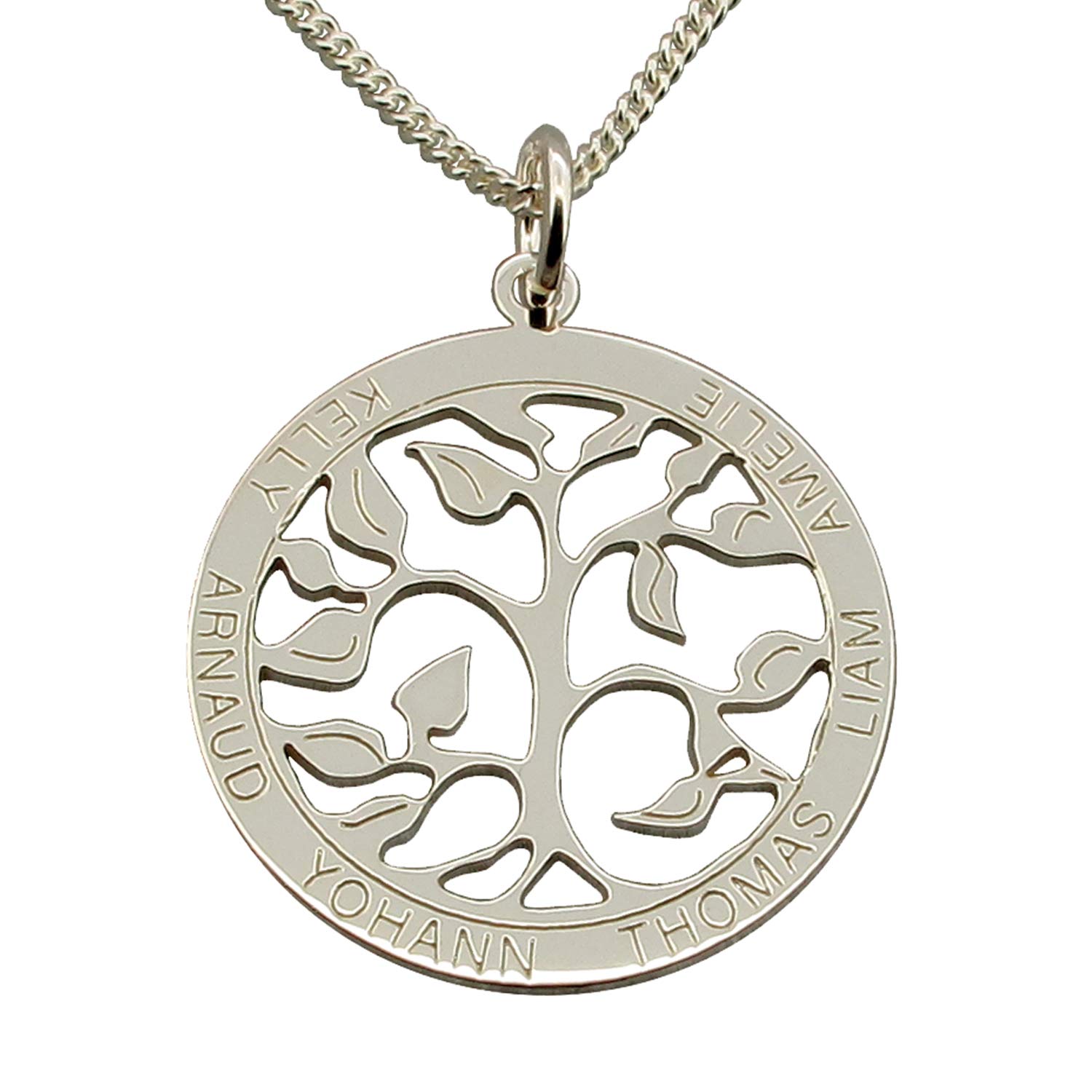 Christopher James of London | Personalised Silver Tree of Life Necklace | Engrave Up to 6 Names | Solid 925 Sterling Silver | Optional Chain & Length | Sentimental Family Gift | Gift Box Included