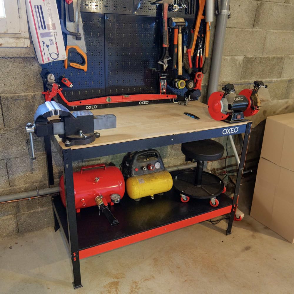 Etabli d'atelier - Table de travail - 120x60x90cm - Structure Acier - Montage sans Vis - Bricolage Atelier Garage