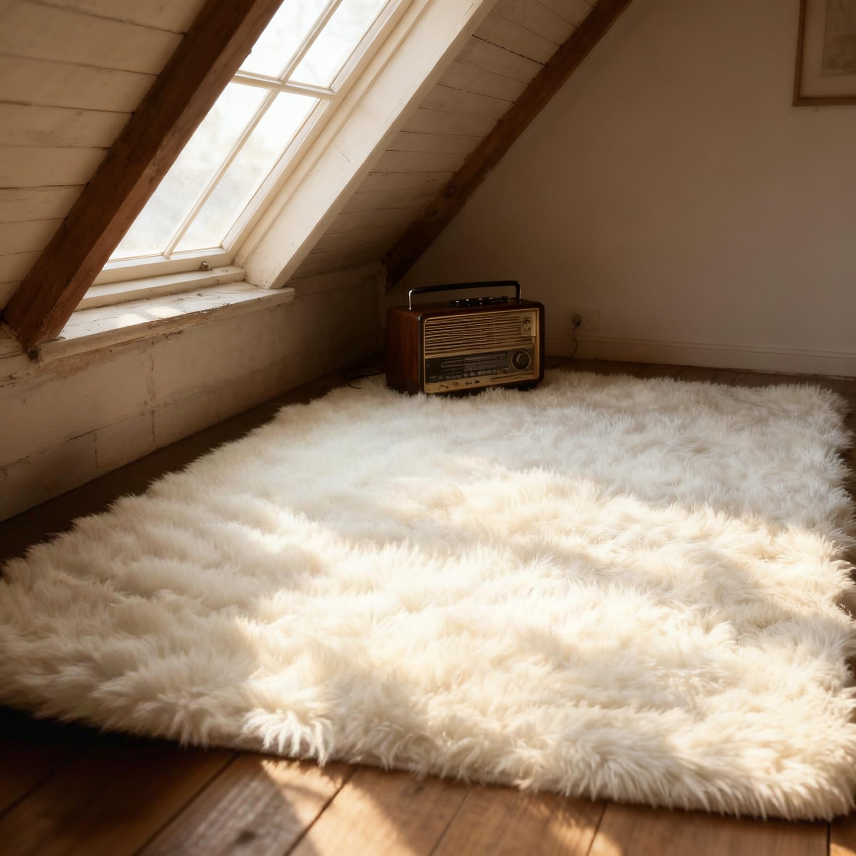 Tapis à poils longs moderne blanc 160x190 cm pour déco de chambre