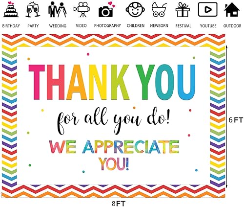 Miniatura 5 de LTLYH Telón de fondo de 8 x 6 pies con texto en inglés We Appreciate You, personal de graduación, maestros, médicos, jubilación, foto, decoración de