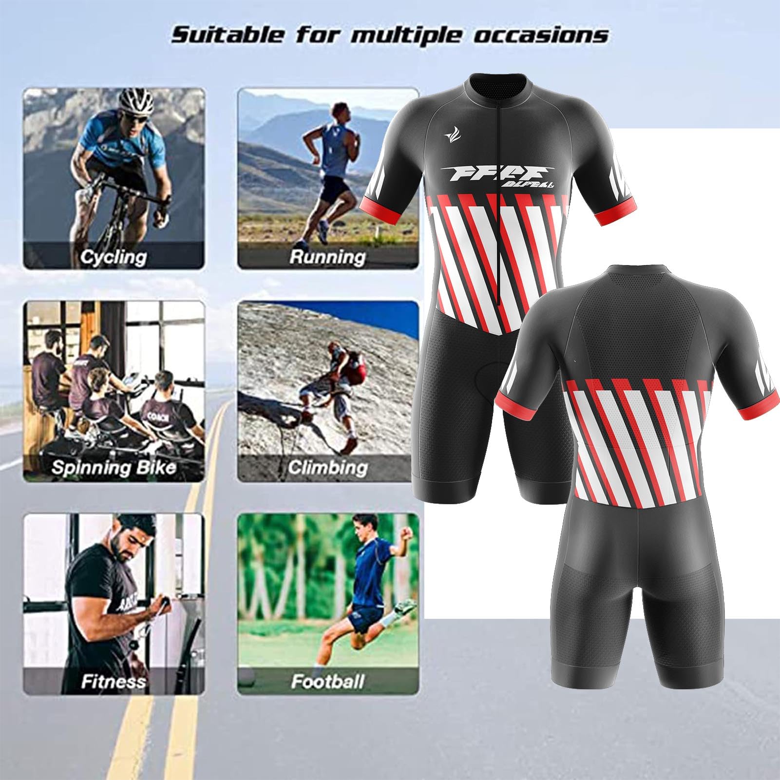 2025 Herren Fahrrad-Skinsuit Triathlon Anzug Herren Herren Radsportanzug gepolstert einteilig Trisuit Bike Top Short Trisuit Einteiler (Q2,L)