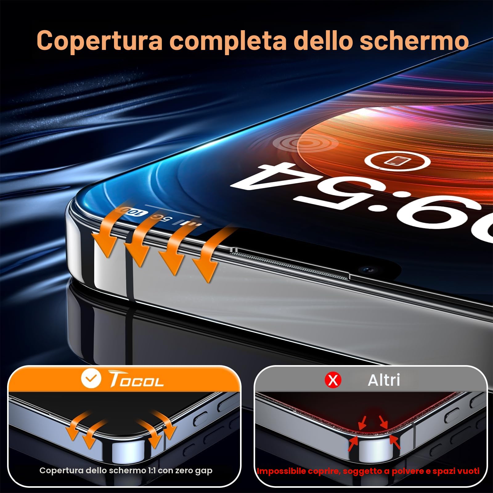 TOCOL Pellicola Protettiva per iPhone 14 6,1 Pollici, Rimozione Automatica Della Polvere, Installazione Rapida, Copertura Completa, Senza Bolle, Durezza 9H Vetro, 2 Pezzi