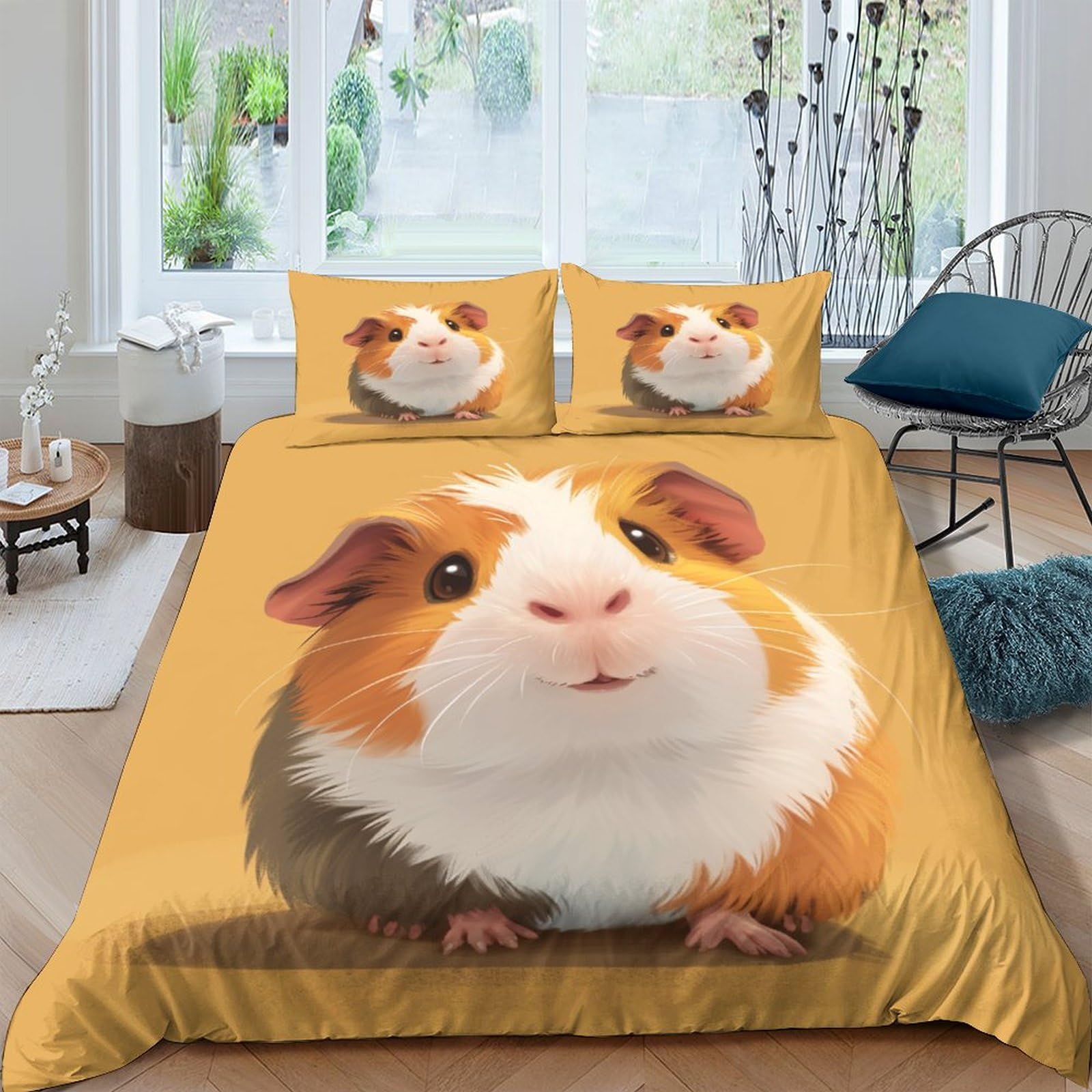 Impreso En 3D Guinea Pig Juego De Ropa De Cama con Cierre De Cremallera Funda De Almohada Funda De Edredón Microfibra Double（200x200cm）