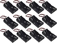 Wayllshine 12-Pack 2 AA Battery Holders with Wire Leads - Compact Black ABS Cases for DIY Electronics