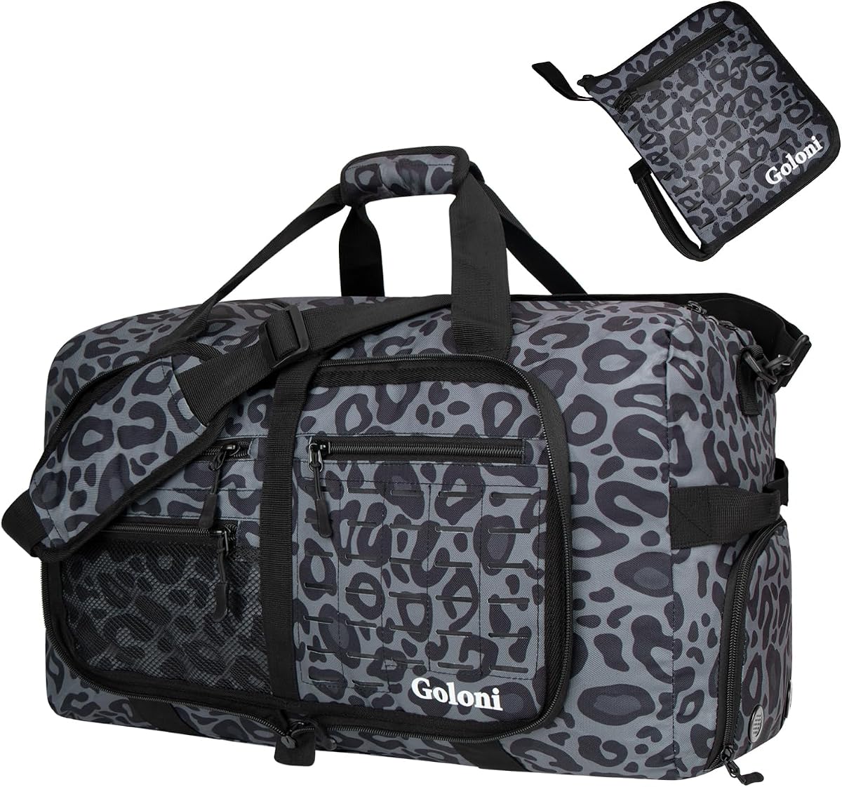 65L Foldable Duffle Bag with Shoe Compartment and Adjustable Strap, Collapsible Lightweight Waterproof Large Travel Luggage Bag for Men Women,Leopard Gray,65 Liters