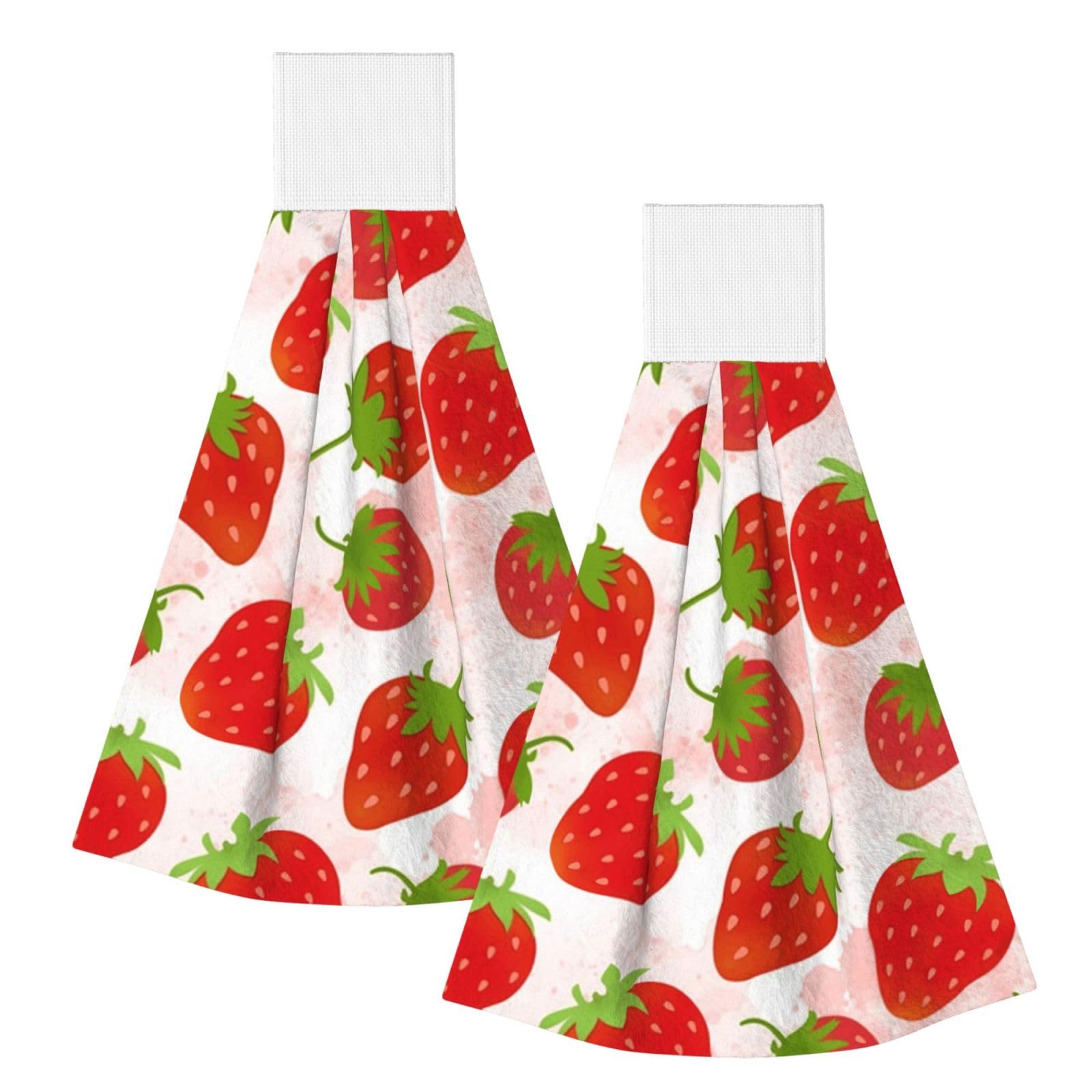 DOPKLNA Strawberry, 2 Pcs Hanging Coral Fiber Hand Towels for Bathroom, Absorbent Kitchen Towels