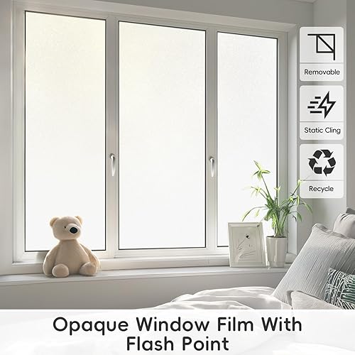 Miniatura 16 de DIFIT Película de privacidad de vidrio esmerilado, adhesivo estático para ventana, vinilo opaco con bloqueo UV para puerta de vidrio, baño, oficina