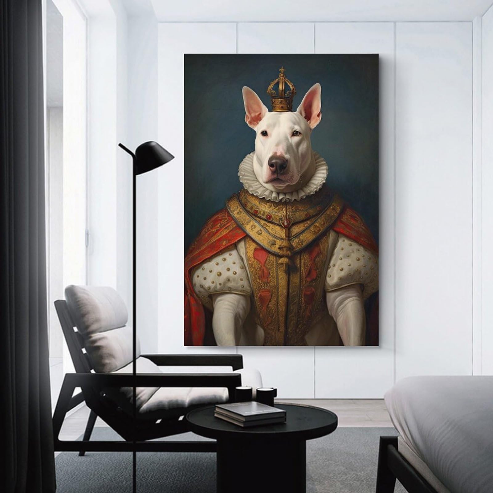 Junmoney Wall Art Print English Bull Terrier King, 20x30inch(50x75cm), for Home Lounge, Bedroom Or Reading Nook, Modern Wall Decor for Cosy Interiors