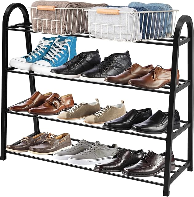 Rainberg 4 Tier Heavy Duty Shoe Rack, Shoe Organiser, Shoe Storage, Easy to Assemble, Holds up to 15 Pairs (W 75cm x D 29cm x H 65cm)