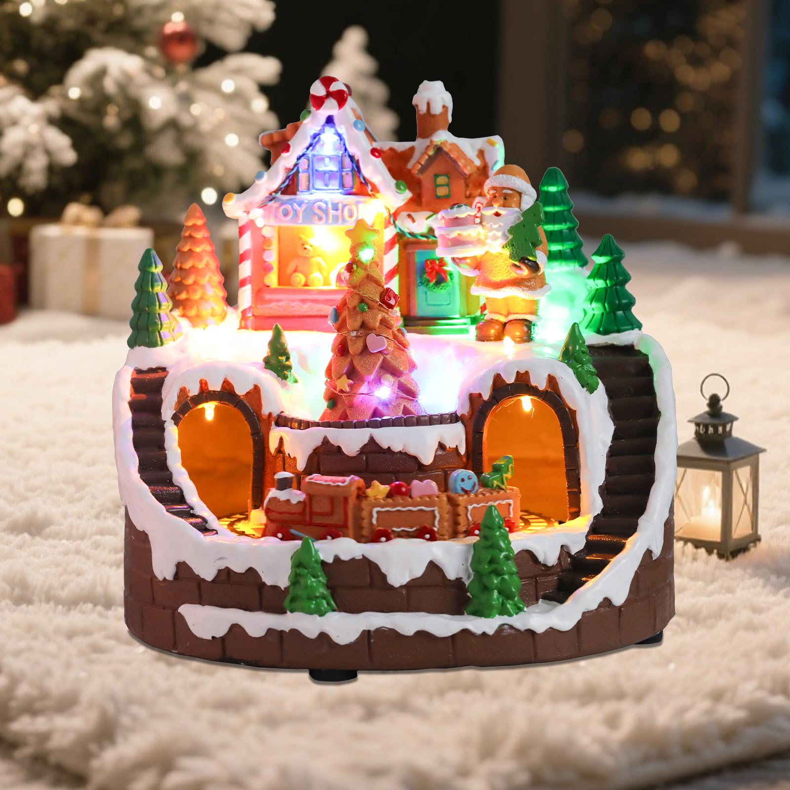WONDER GARDEN Maisons de village de Noël en pain d'épices - Décoration de table de Noël - Bâtiments de collection avec musique et lumières LED pour décoration d'intérieur ou cadeau
