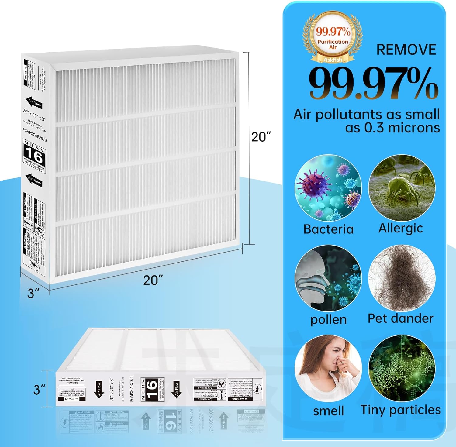 2 Pack PGAPXCAR2020 Merv16 Replacement Filter Compatible With Bryant/Carrier Model PGAPXCAR2020, PGAPXCAR2020-A02，20''x20''x3'' HVAC Furnace Filter Replacement