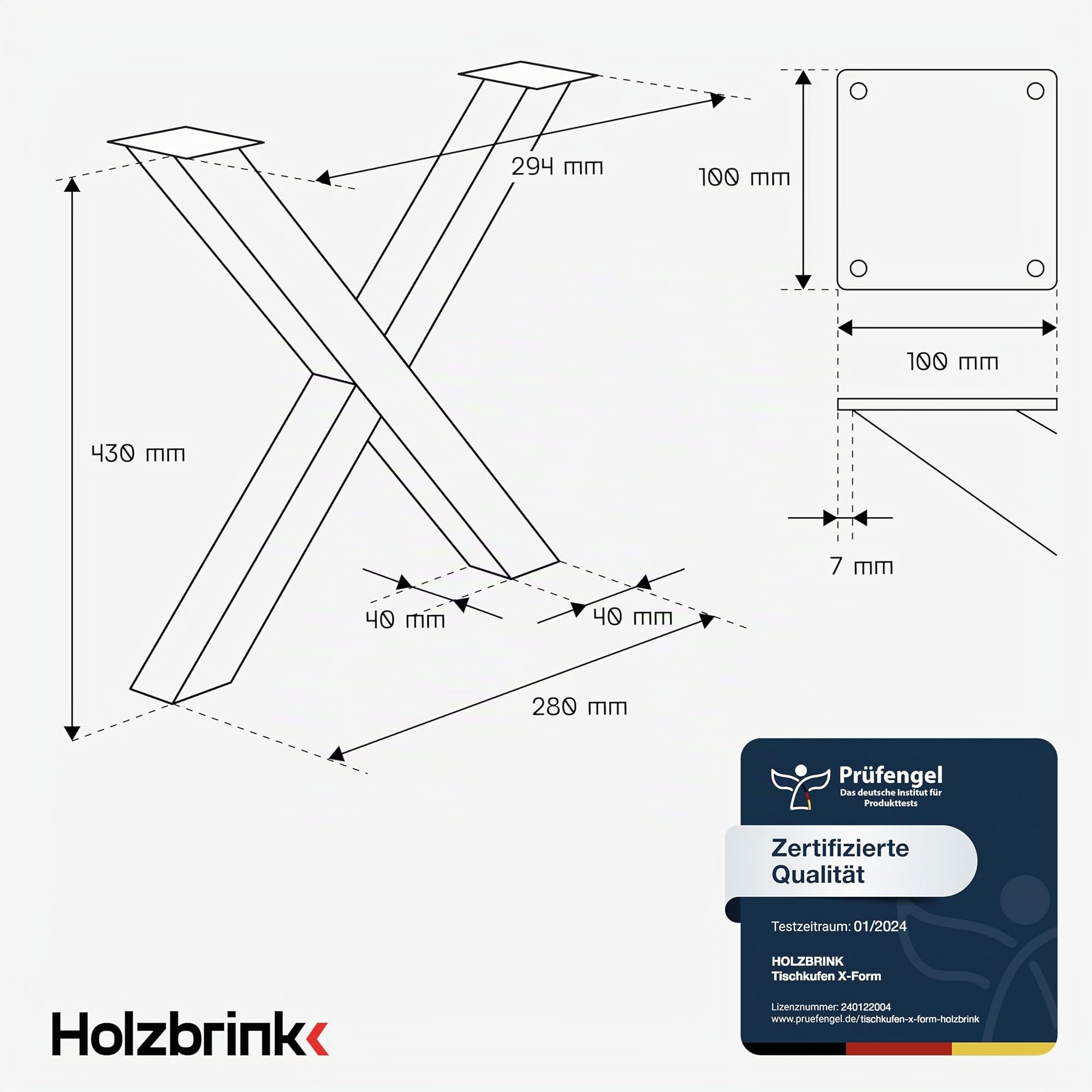 HOLZBRINK Pata de Metal Negroen Forma de X | Estructura de diseño para Mesa de Centro, Comedor, Escritorio, Banco | Pata de Mesa de 1 Pieza 30x43 cm