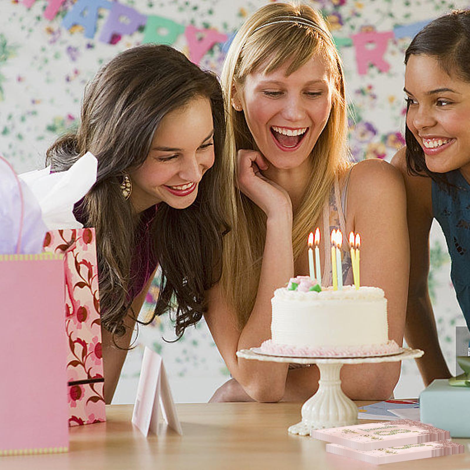 40 Tovaglioli Compleanno Oro Rosa - 18&deg; Compleanno Ragazza, 33x33 Cm