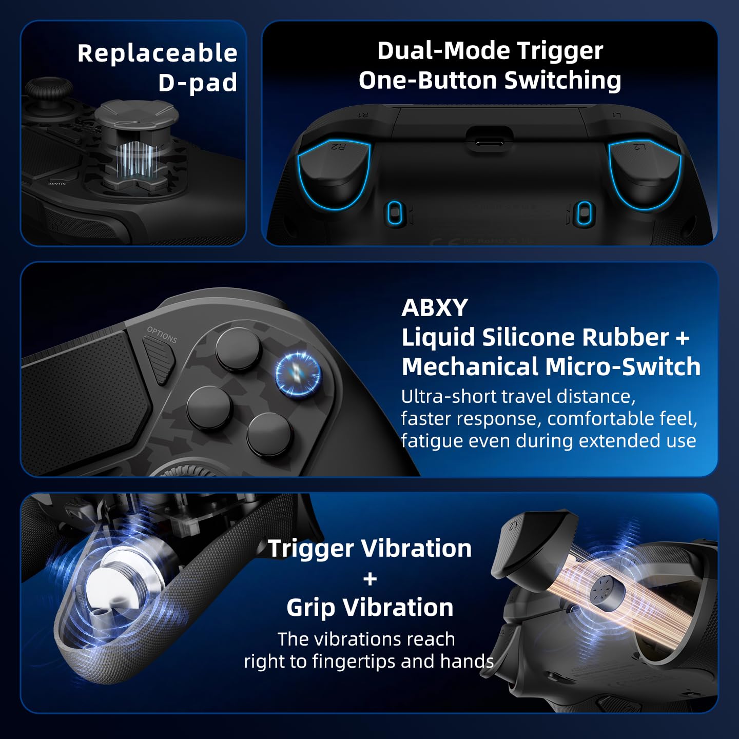 AceGamer Controller wireless Hypershadow 2.4G per PS4/PC/Switch/iOS/Android/Steam Deck, joystick TMR, grilletto istantaneo, pulsanti meccanici, 4 pulsanti macro posteriori, turbo, giroscopio a 6 assi