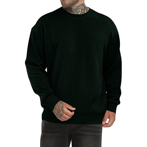 Mens Corduroy Sweatshirt Retro Metal Button Heavyweight Casual Workwear Warm Stylish Pullover S-2XL