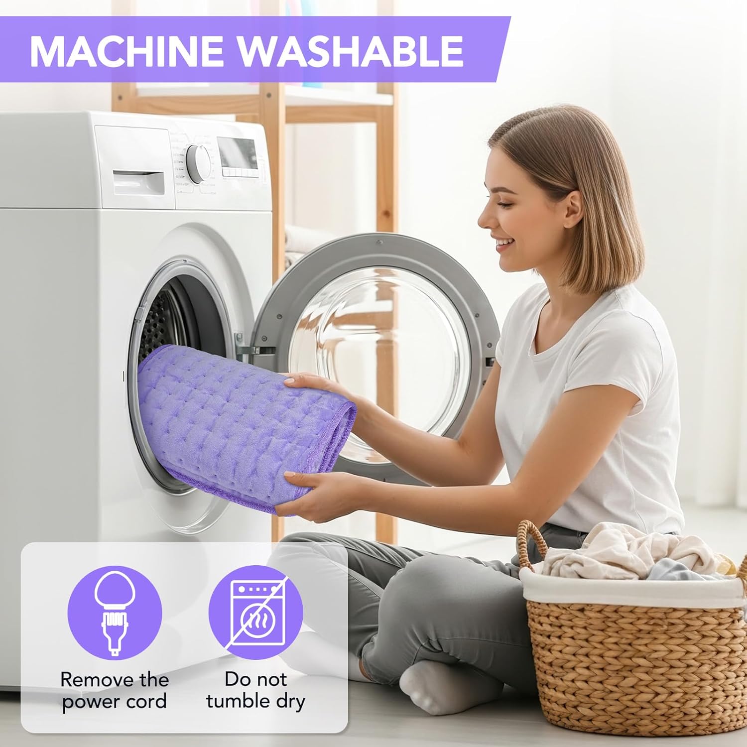 Heating Pad for Back Pain Relief - 24"x12" Electric Heat Pad,6 Heat Settings & 4 Auto Off, Machine Washable,Overheat Protection,for Shoulders,Neck,Period Cramps,Gifts for Women Mom Her Wife [Purple]