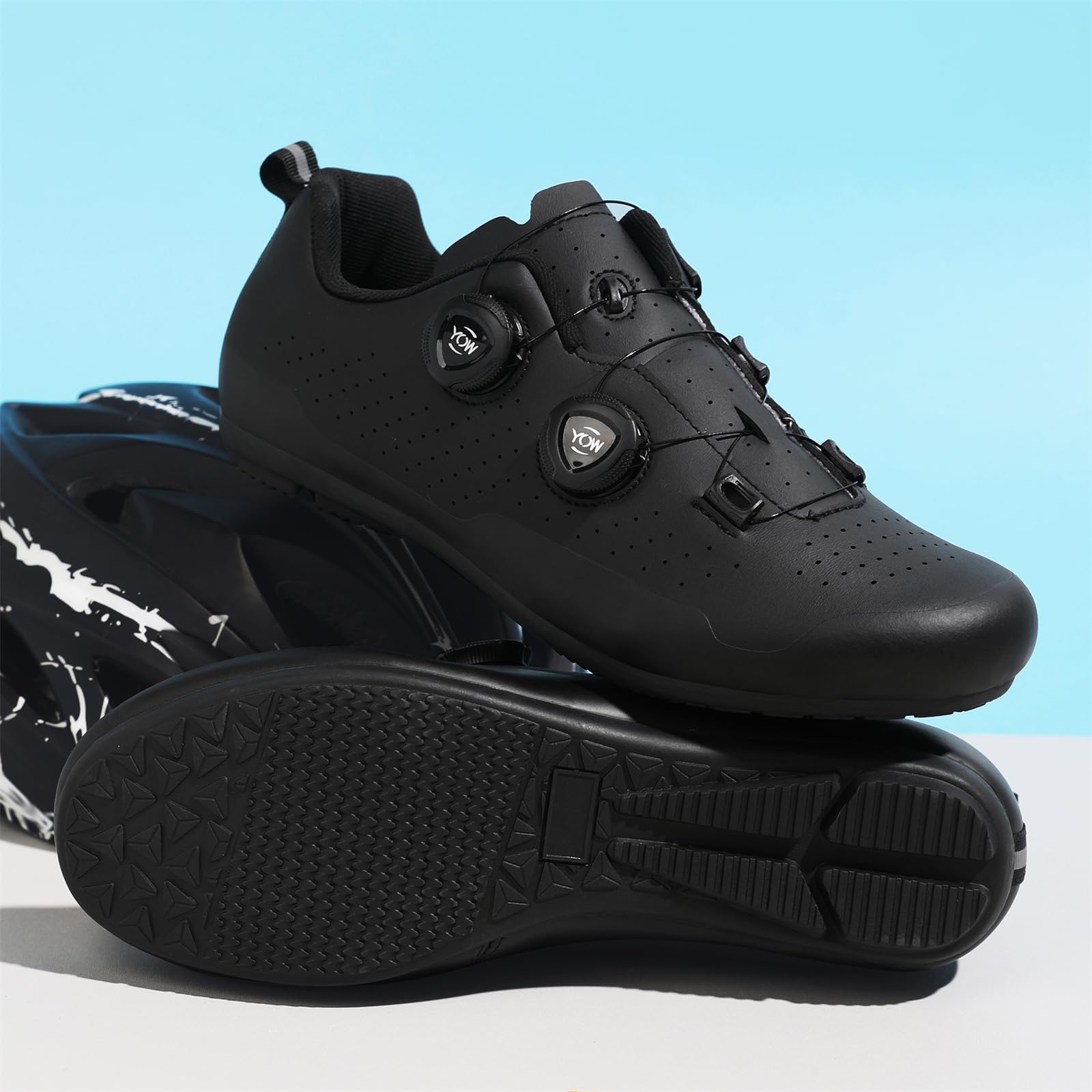 JiuQing Męskie buty rowerowe bez blokady antypoślizgowe do jazdy na rowerze w pomieszczeniach i na świeżym powietrzu,Black,41 EU
