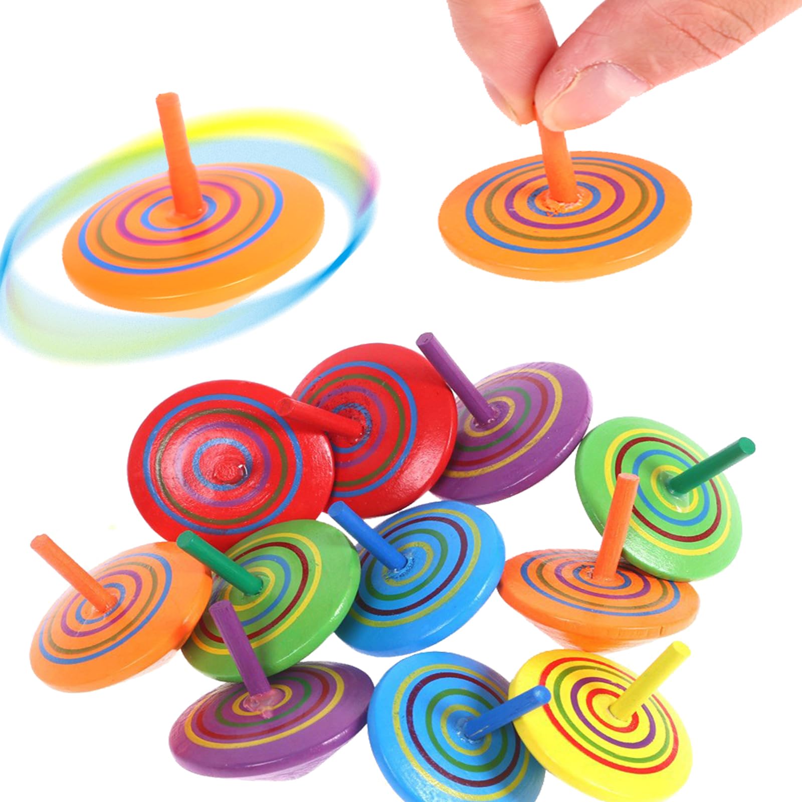 Wood Spinning Tops for Kids, Colorful Wooden Gyroscopes Toy, Educational Toys, Rainbow Spin Tops for Games Party Favors Birthday Gifts for Family Games Party for Kids(20 Pieces)