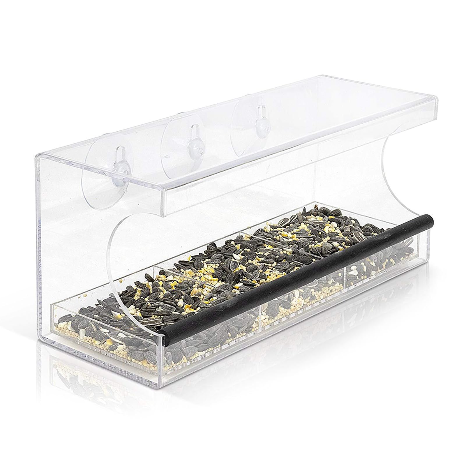 NEWFT Bird Feeder Acrylic Bird Window Feeder Pet Bird Feeding Supplies with 3 Slot SuctionCup Bird Feeding Box Food Dispenser
