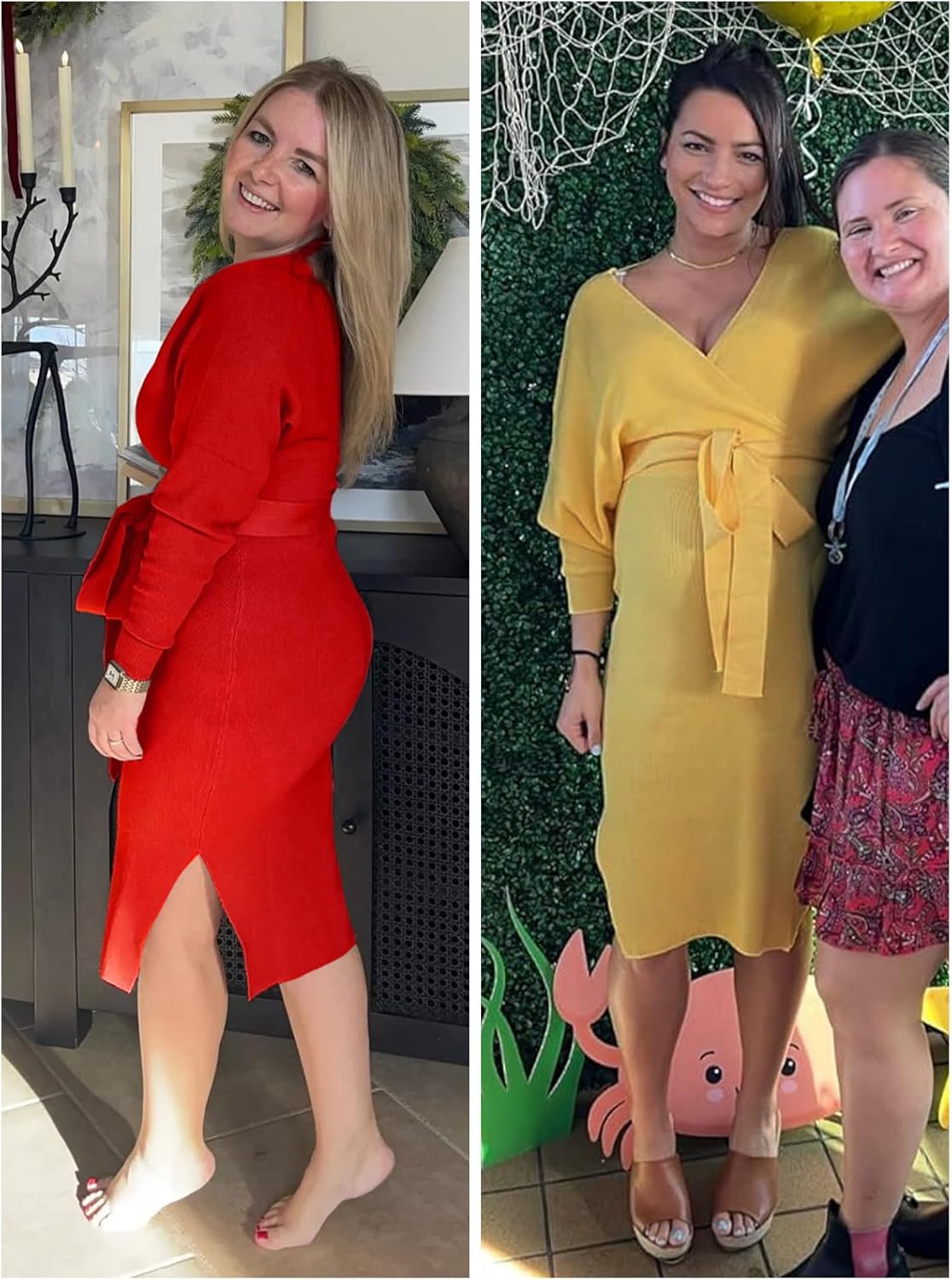 Chang Yun Women's Long Maxi Sweater Dresses Sexy Wrap Batwing V Neck Slit Open Back Holiday Bodycon Dress with Belt - Image 7