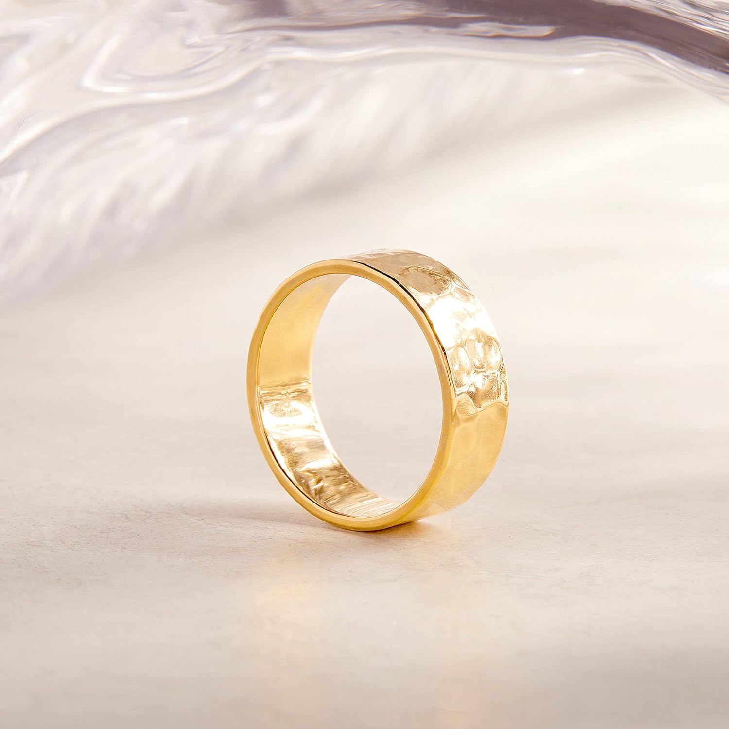 Maren Classic Ring - Hypoallergenic 14K Gold Plated Brass - Gold Hammered Women's Ring, 6mm Gold Plated Band - Women's Rings - Everyday Luxury Jewelry - Gifts for Mom