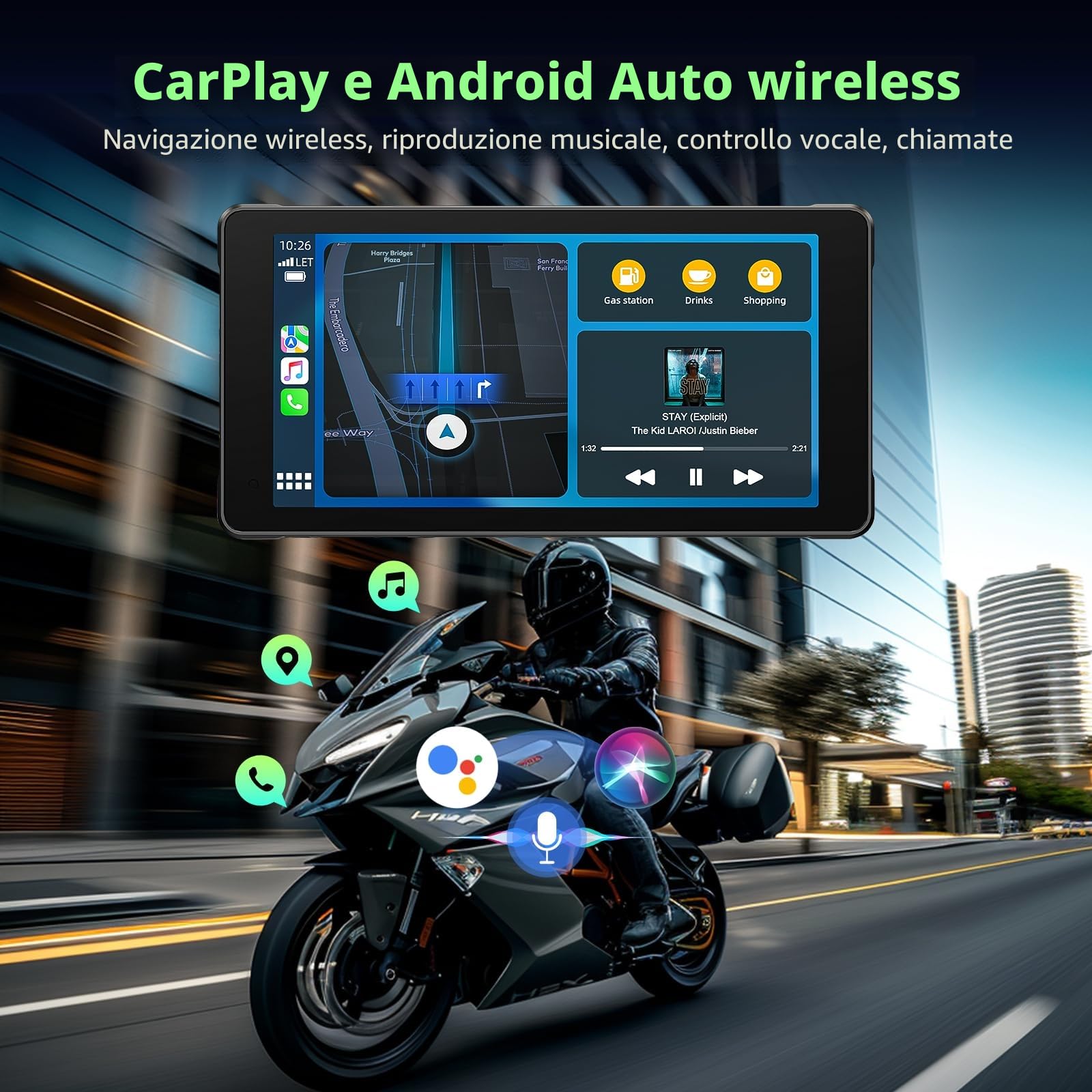 Volam Carplay Moto, Portatile Wireless A-pple Carplay Android Auto per Moto con 2K+1080P Dashcam Anteriore e Posteriore, Impermeabile Touchscreen 5,5 pollici, Navigation, Siri,G-oogle, APP, TF 64G