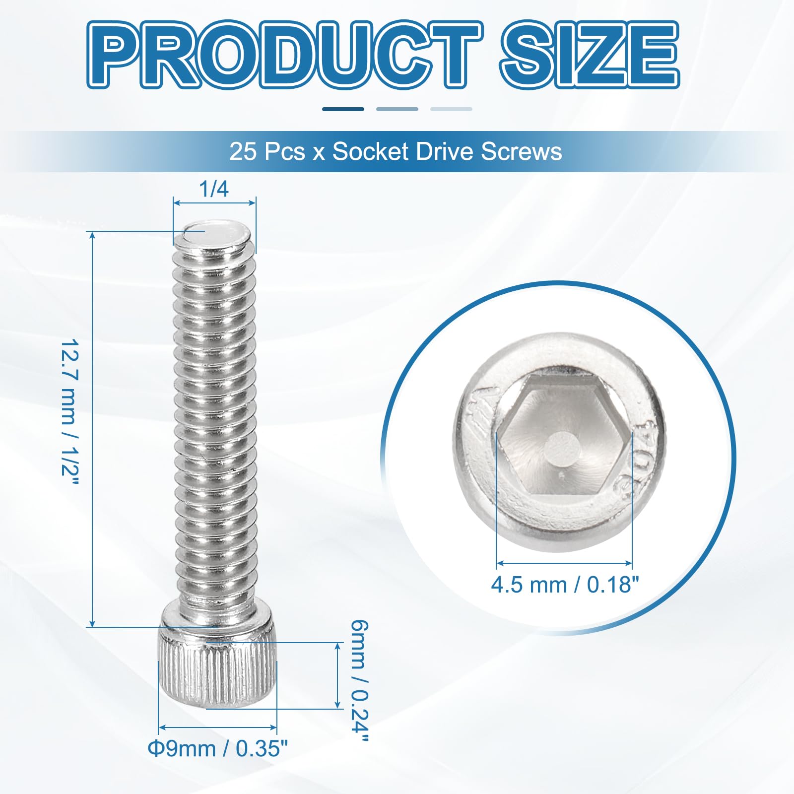 PATIKIL 1/4-20x1-1/4 Hex Socket Head Cap Screws Bolts, 25 Pcs 304 Stainless Steel Screws Bolts, Socket Hex Drive, Full Thread - Image 2