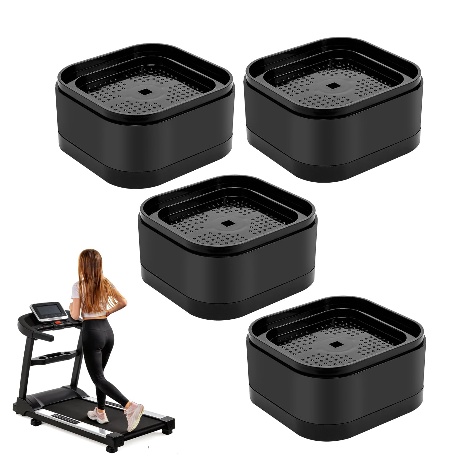 PHULWEL 4-Pack Treadmill Incline Riser Blocks, Stackable Height Adjustable Treadmill Ramp Pads for Leveling or Uphill Workout, Non-Slip Support Blocks for Home Gym Fitness Equipment