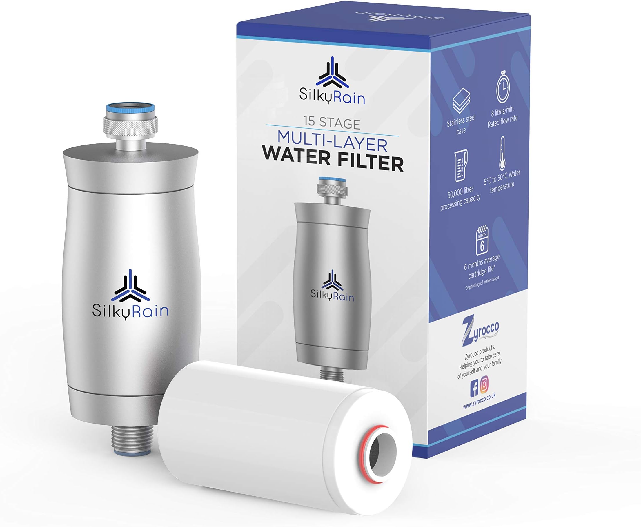 Silky Rain Shower Filter Hard Water UK. Makes Water Softer, Purifies Water, Removes Chlorine & Fluoride. Hard Water Shower Filter Can Help to Improve Hair, Nails and Skin Condition