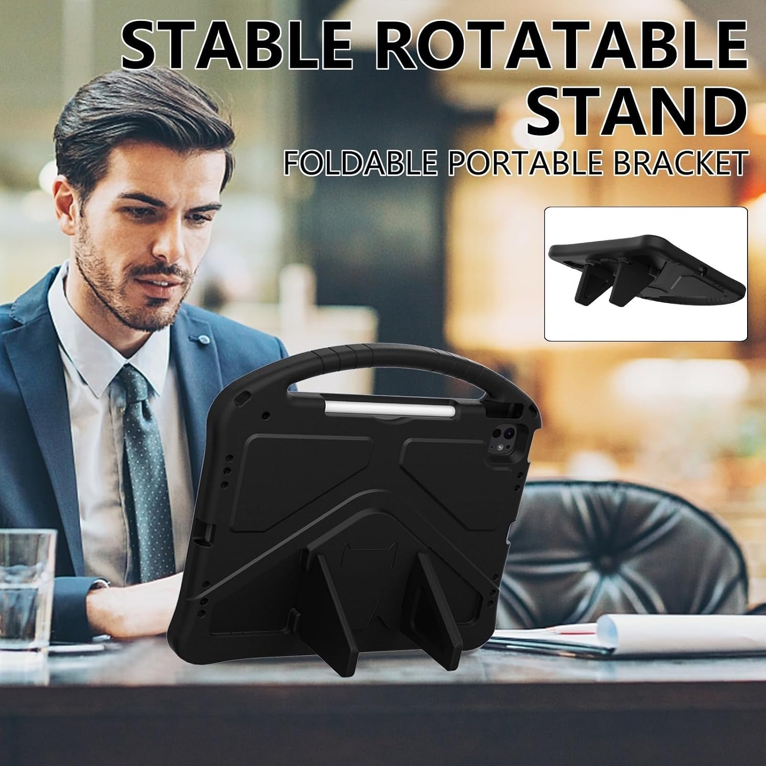 Tablet PC Bags Cases Sleeves Lightweight Shockproof Kids Friendly Cover Compatible with iPad Pro 13 Inch M4 2024 7th Generation,with Handle Stand Thickned Cornor Impact Protection Tablet Cover(BLACK)