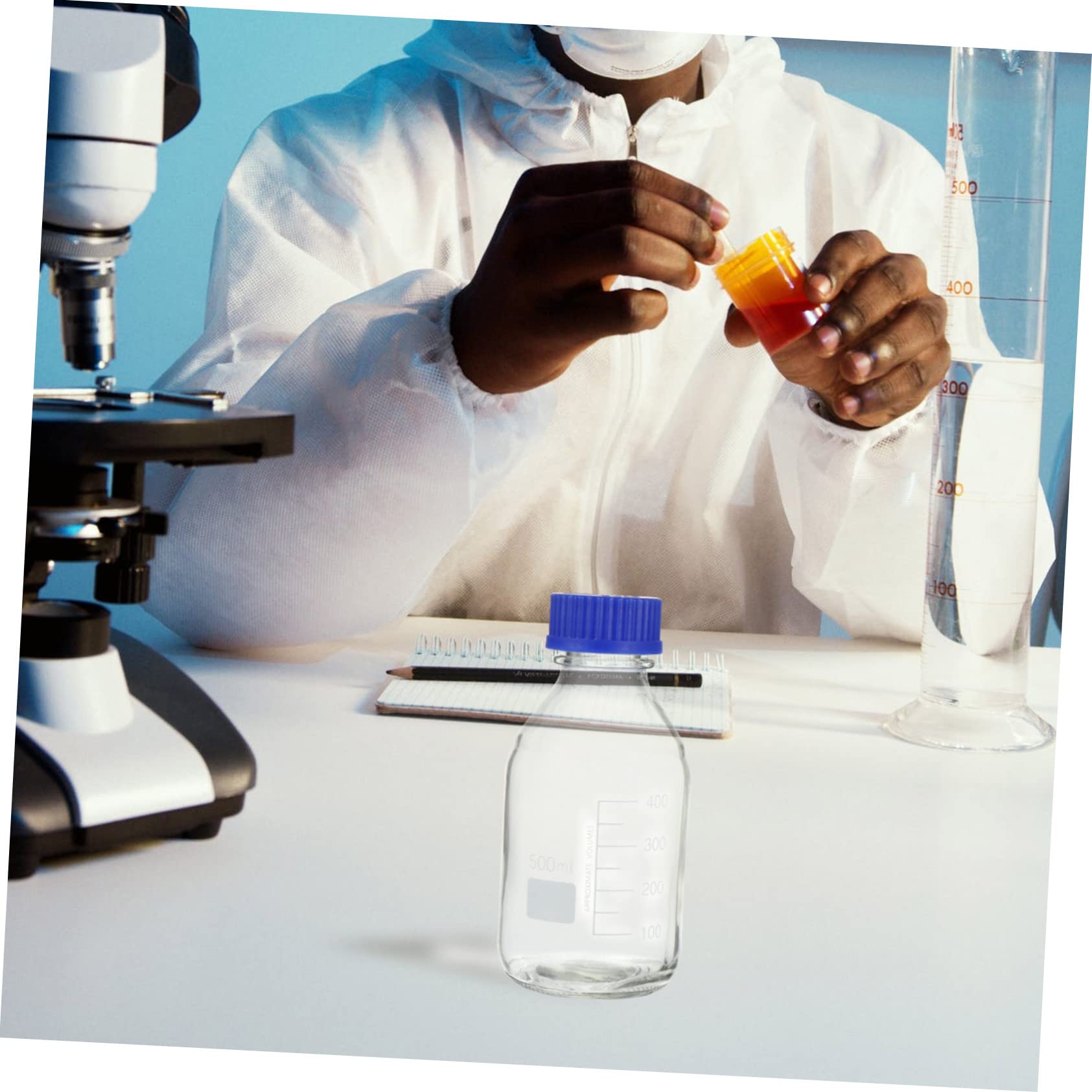 Round Lab Flacon de Réactif en Verre 500ml Couvercle, Mesure Précise, Lot de 2 pour Laboratoire, Recherche et Éducation