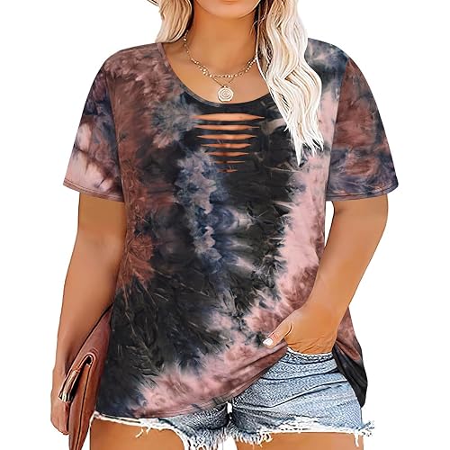RITERA Plue Size Tops for Women Short Sleeve Crewneck Summer Casual Tshirts Oversized Loose Fit Tunic Blouses XL-5XL